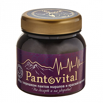 Пантовитал Мед с порошком пантов марала и красной щеткой, 250 гр